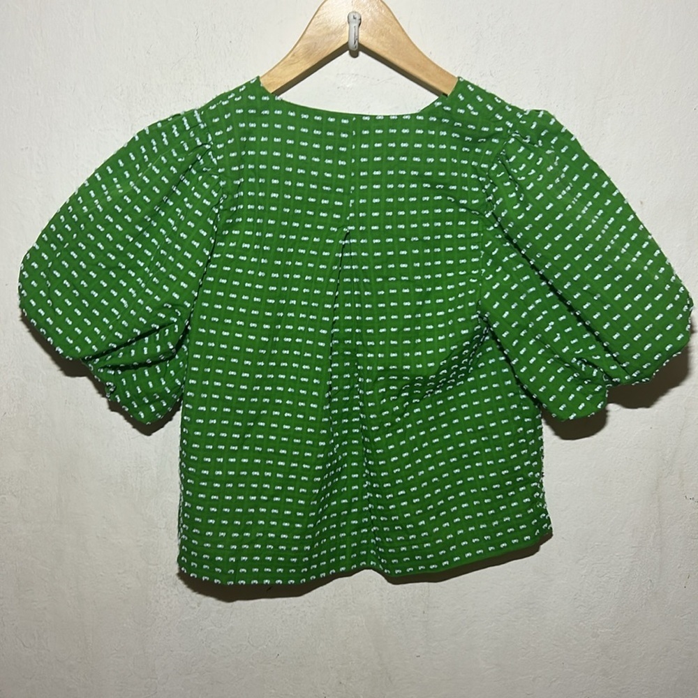 Kate Spade x Target Green/White Puff Sleeve Top Size XXS NWT - Picture 7 of 12